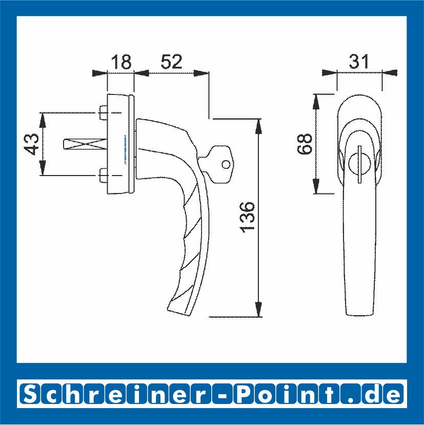 Hoppe Atlanta Aluminium Fenstergriff abschließbar F1 Natur Secu100 + Secustik 0530S/US952 (100 Nm), 2257926, 2257969, 2258005